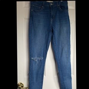 Levi’s blue ripped high rise skinny jeans